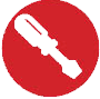 Icon depicting a screwdriver on a red circular background.