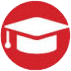Red circular icon with a white graduation cap silhouette for a portfolio.