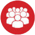 Icon depicting a portfolio team on a red background.
