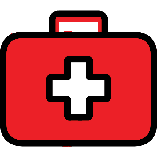 Red first aid kit essential for medical careers, with a white cross on the front.