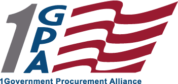 Logo of the government procurement alliance (1gpa) with stylized red and blue elements designed for home.